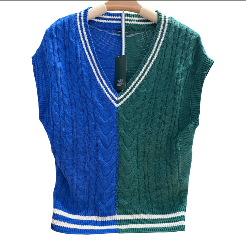 Wild Fable Women's Blue and Green Spliced Oversized Sweater Vest - Small - NWT